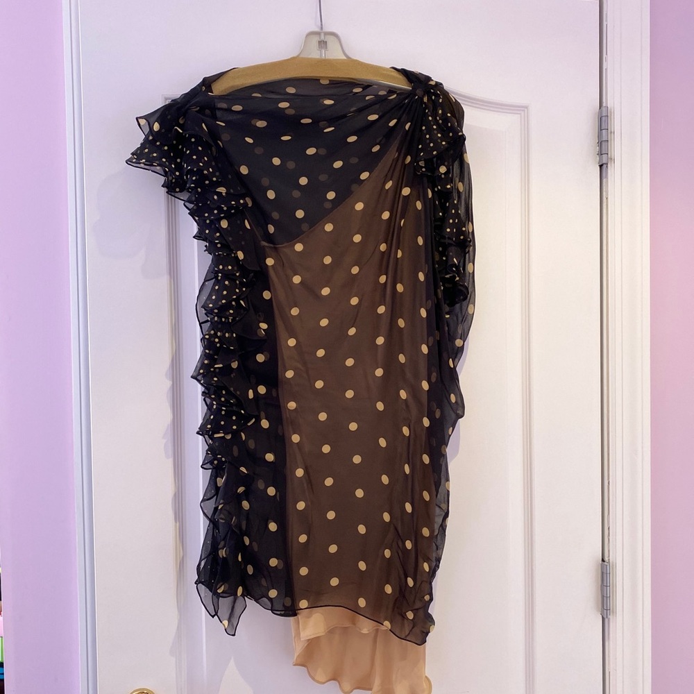 Black and Gold Sheer Shift Dress with Gold Slip